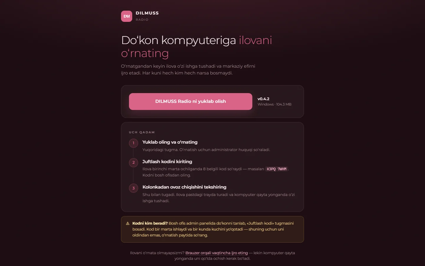 Ilovani yuklab olish sahifasi
